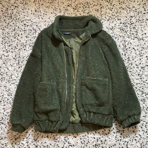 Green medium teddy jacket for sale zip up